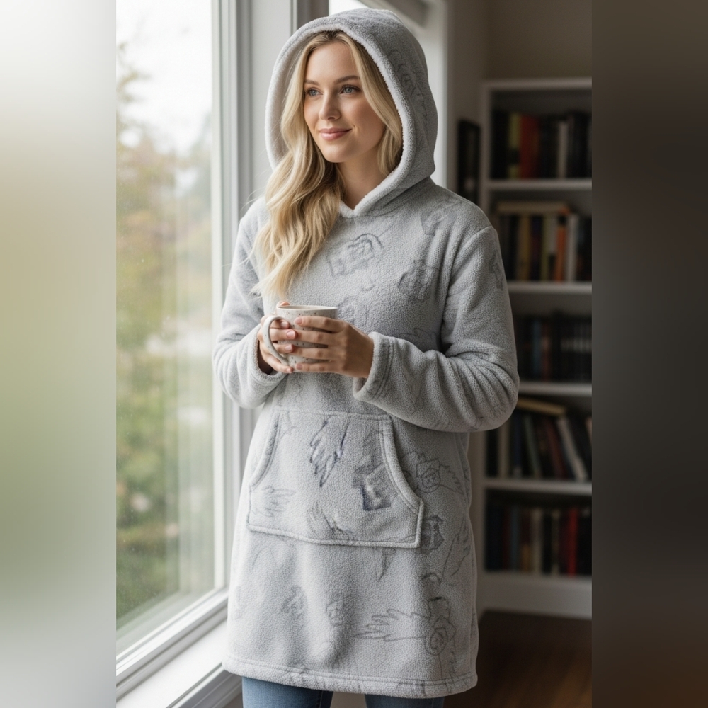 Authentic Wizarding World Harry Potter Light Gray & White Faux Fur Long Hoodie